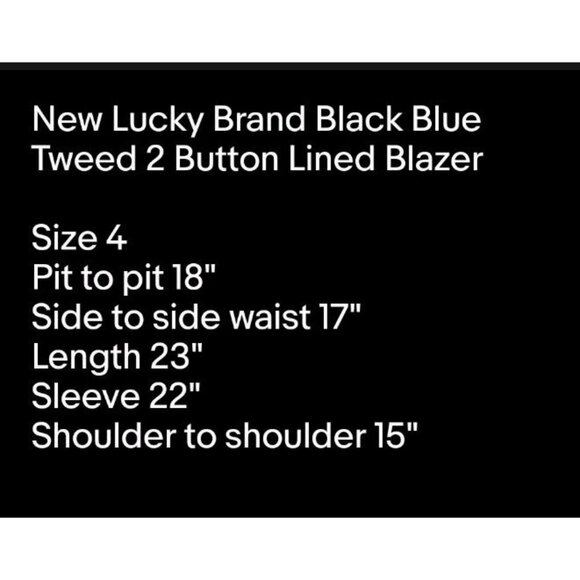 New Lucky Brand Black Blue Tweed 2 Button Lined Blazer Office Sz 4 - Picture 8 of 8